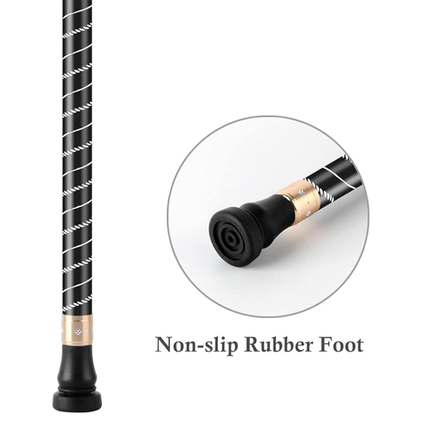 Deluxe Black with Silver Etched Engraved Flecked Stripes Pattern Ladies Adjustable Walking Stick Cane - Lightweight, Easily Adjustable And Retractable