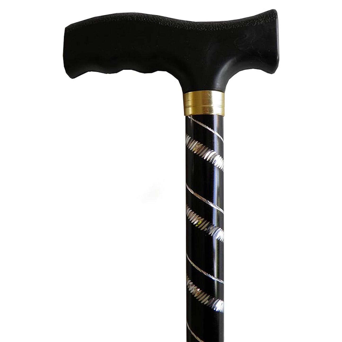 Deluxe Black with Silver Etched Engraved Flecked Stripes Pattern Ladies Adjustable Walking Stick Cane - Lightweight, Easily Adjustable And Retractable