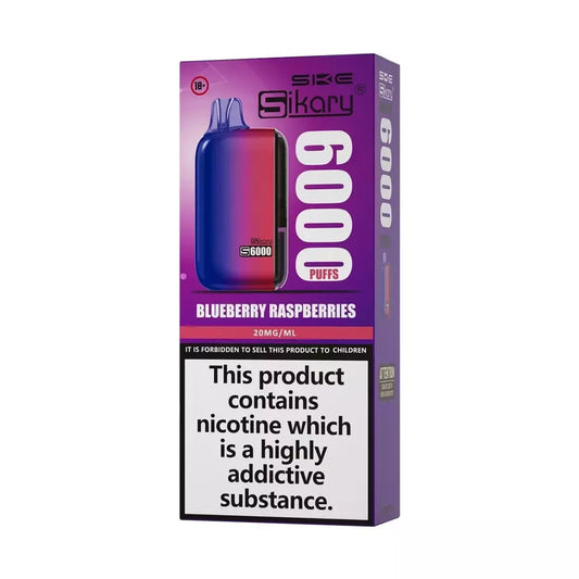 Sikary S6000 Vape Pod – 6000 Puffs, Rechargeable 800mAh Battery, 10ml E-Liquid, 20mg Salt Nicotine, Built-In Mesh Coil