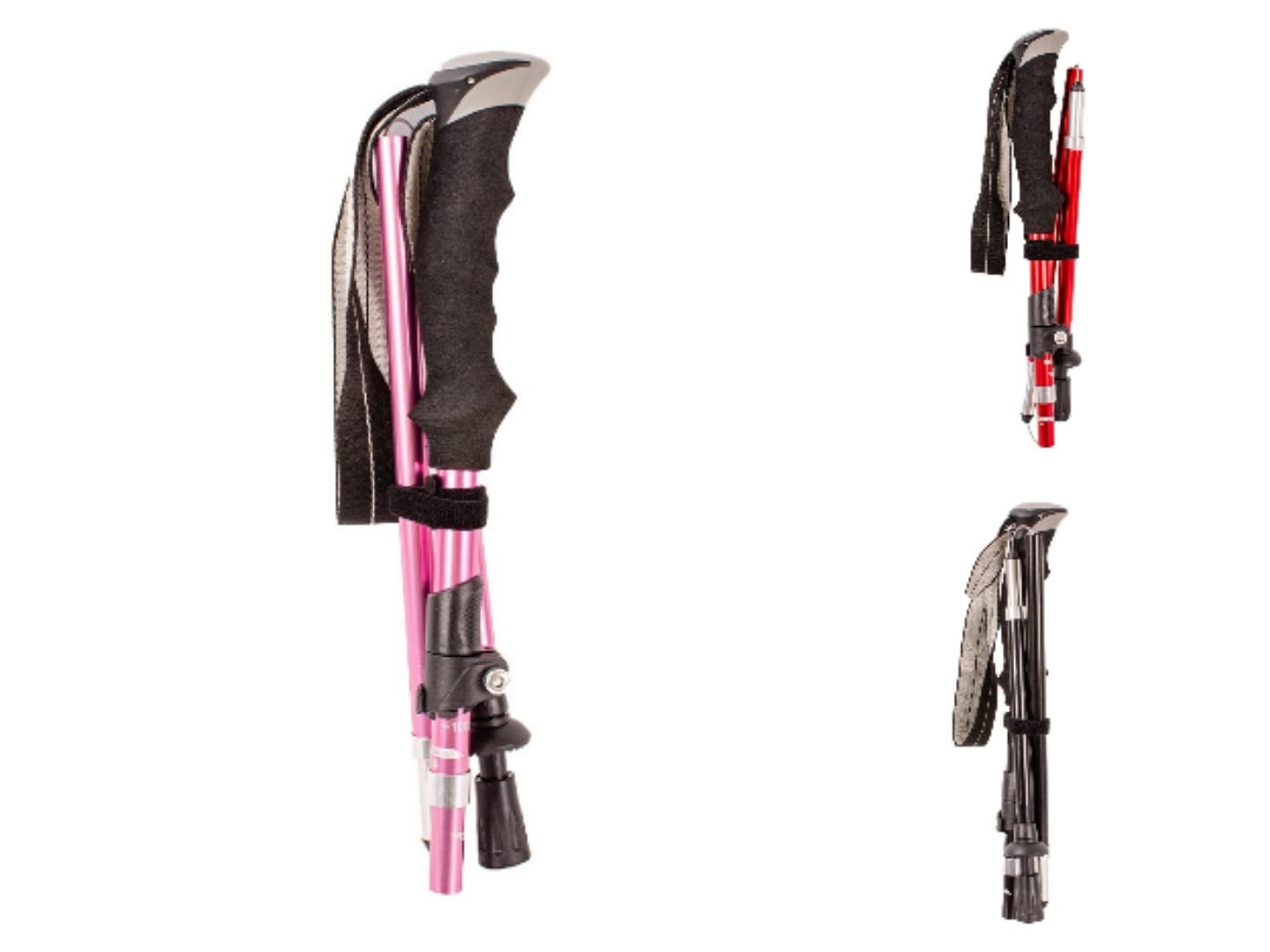 Adjustable Trekking Poles for Hiking, Camping And Backpacking - Pair of Premium Folding Trekking Pole - Lightweight, Collapsable - Walking Sticks With Cork Grip and Padded Strap- Red, Black, Pink