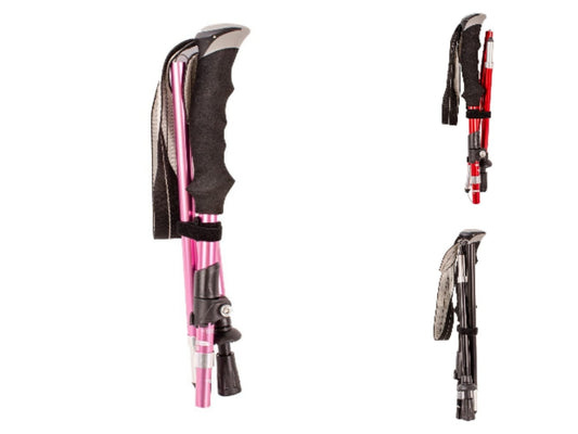 Adjustable Trekking Poles for Hiking, Camping And Backpacking - Pair of Premium Folding Trekking Pole - Lightweight, Collapsable - Walking Sticks With Cork Grip and Padded Strap- Red, Black, Pink