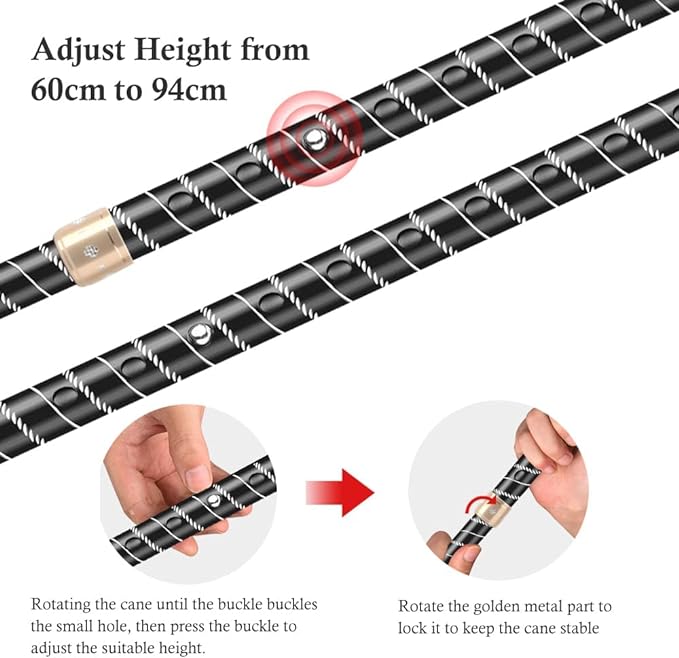 OOCOME LED Light Aluminium Walking Stick With Rubber Ferrule Adjustable Walking Cane for Men Women Arthritis Seniors Disabled and Elderly