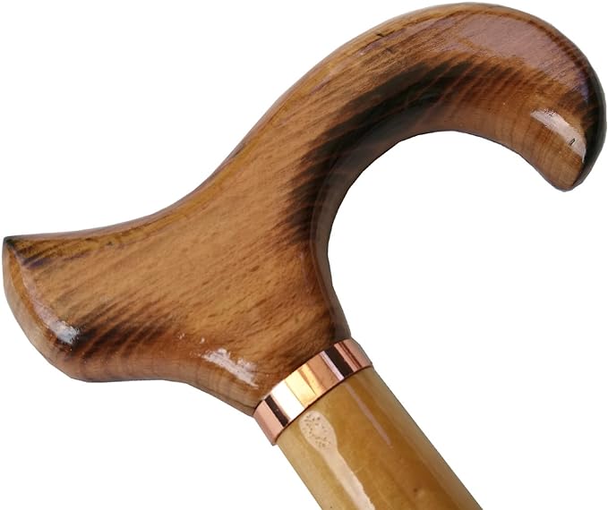 Gents Wooden Scorched Derby Cane with Collar Walking Stick with Natural Wood Stain 94cm (37") Height