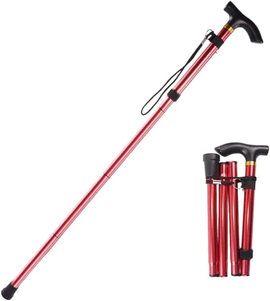 Foldable Lightweight Walking Aid for Men & Women, Collapsible Walking Canes, Adjustable Folding Walking Stick, Aluminium Mobility Aid For Ladies - Red