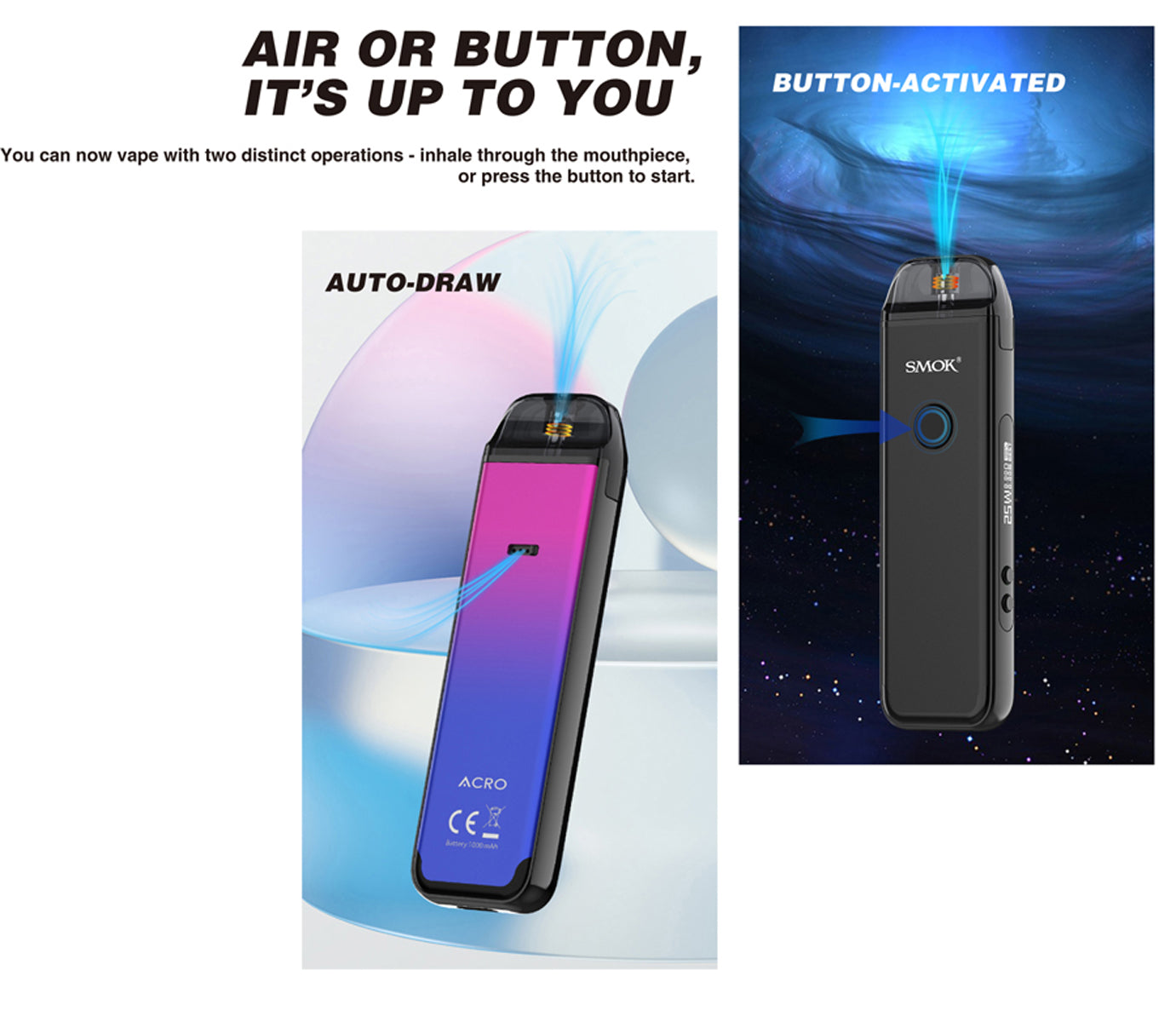Smok ACRO Kit - Explore Versatility with 5-25W Output Range - 1000mAh Battery