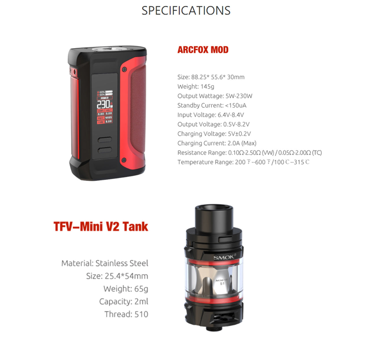 Smok Arcfox Kit - Unleash Quick-Fire Power with 230W & Dual 18650 Batteries