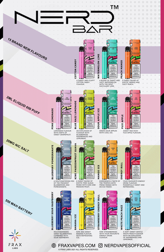 NERD BAR 650 Pen - 20mg Nicotine Strength - 650 Puffs - 550mAh Battery