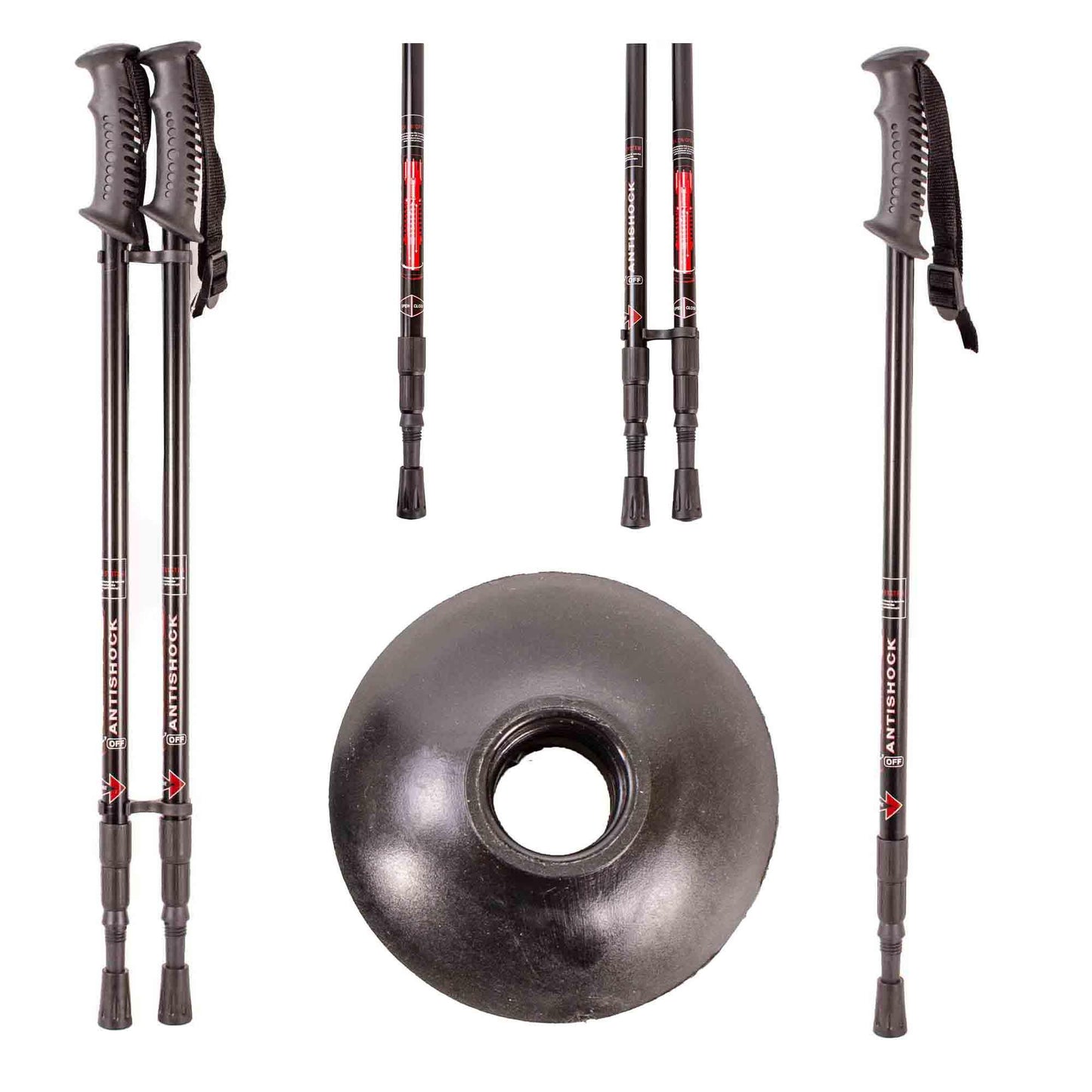 Pair of Anti-Shock Trekking Poles - Enhance Stability and Comfort in Your Outdoor Adventures - Lightweight, Adjustable Trekking Poles for Hiking, Camping & Backpacking - Walking Sticks w/Cork Grip and Padded Strap - Black, Pink, Navy, Red