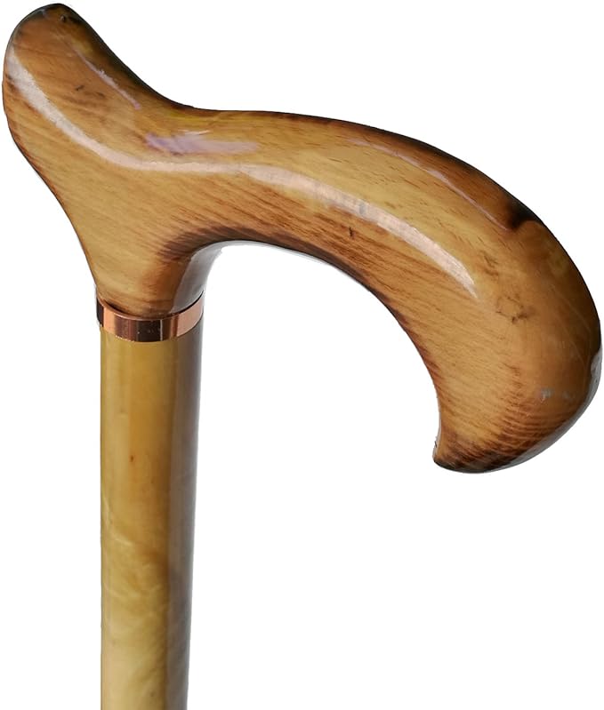 Gents Wooden Scorched Derby Cane with Collar Walking Stick with Natural Wood Stain 94cm (37") Height