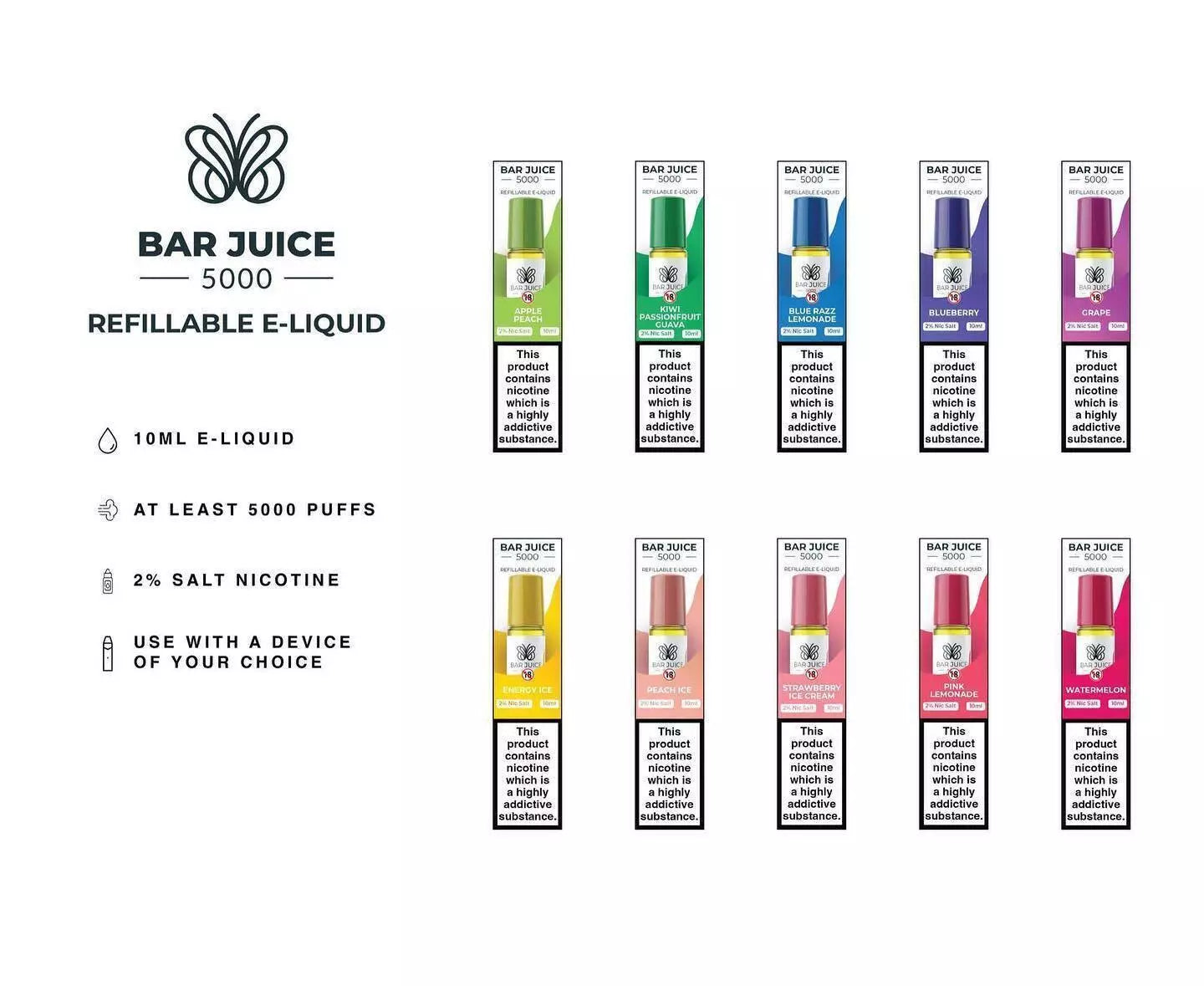Bar Juice 5000 10ml Nic Salt 10mg 20mg PACK OF 10