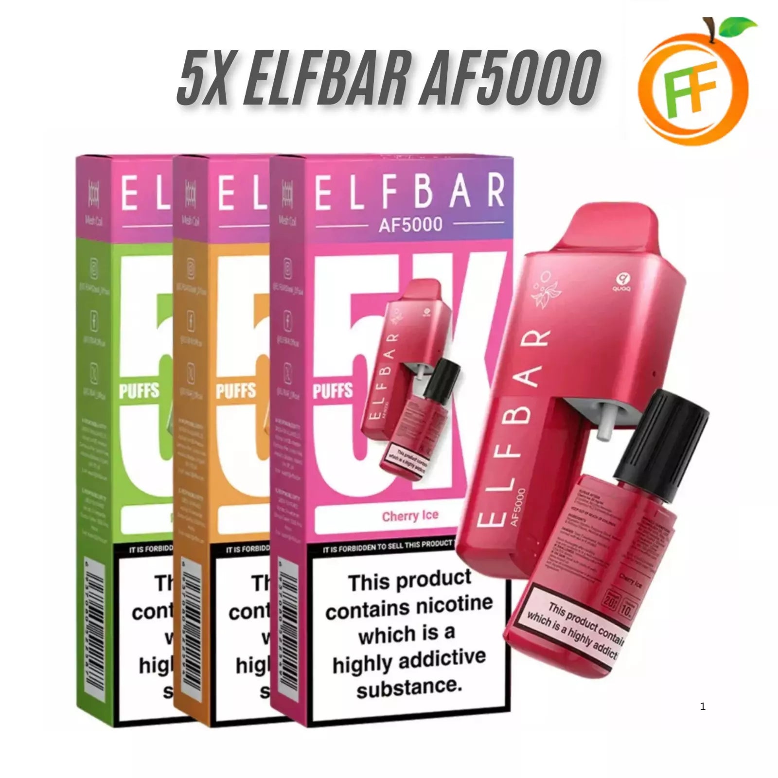 Elf Bar AF5000 - 5000 PUFF VAPE 20MG | Box of 5 Fruits Flavours Elf Bar AF5000 - 5000 PUFF VAPE 20MG | Box of 5 Fruits Flavours