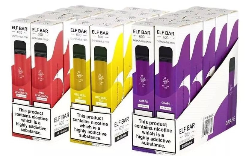 ELF BAR 600Puffs Vape Bars 20mg Pod Kit 2% Nic Salt Pack of 10