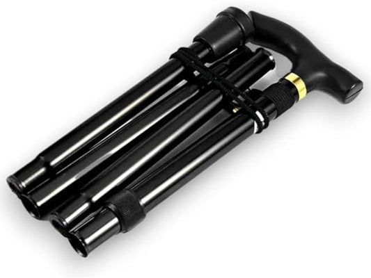 Foldable Lightweight Walking Aid for Men & Women, Collapsible Walking Canes, Adjustable Folding Walking Stick, Aluminium Mobility Aid For Ladies - Black