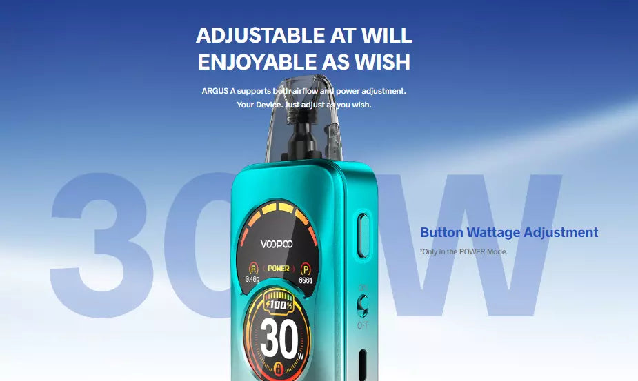 Voopoo Argus A Pod Vape Kit – 1100mAh Battery, 5-30W Adjustable Output, Stepless Airflow, Type-C Charging, OLED Display