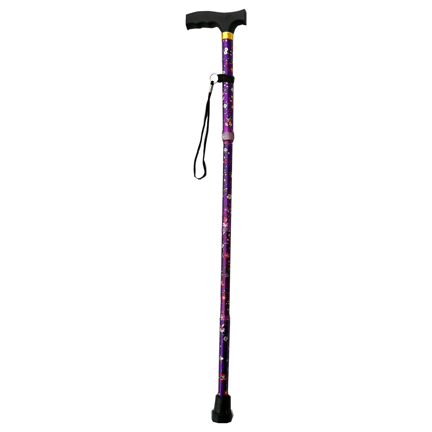 Deluxe Folding Compact 4-part Ladies Walking Stick, Stunning Floral Print with a Unique Ergonomic Easy-Grip Moulded Handle and Adjustable Height Walking Cane for Women - 32.5” – 37”