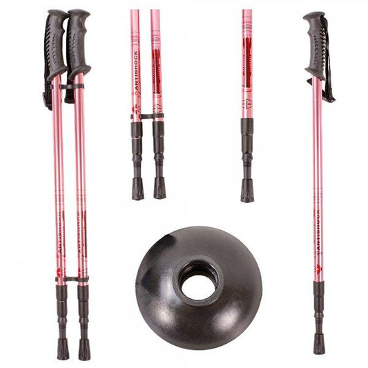 Pair of Anti-Shock Trekking Poles - Enhance Stability and Comfort in Your Outdoor Adventures - Lightweight, Adjustable Trekking Poles for Hiking, Camping & Backpacking - Walking Sticks w/Cork Grip and Padded Strap - Black, Pink, Navy, Red