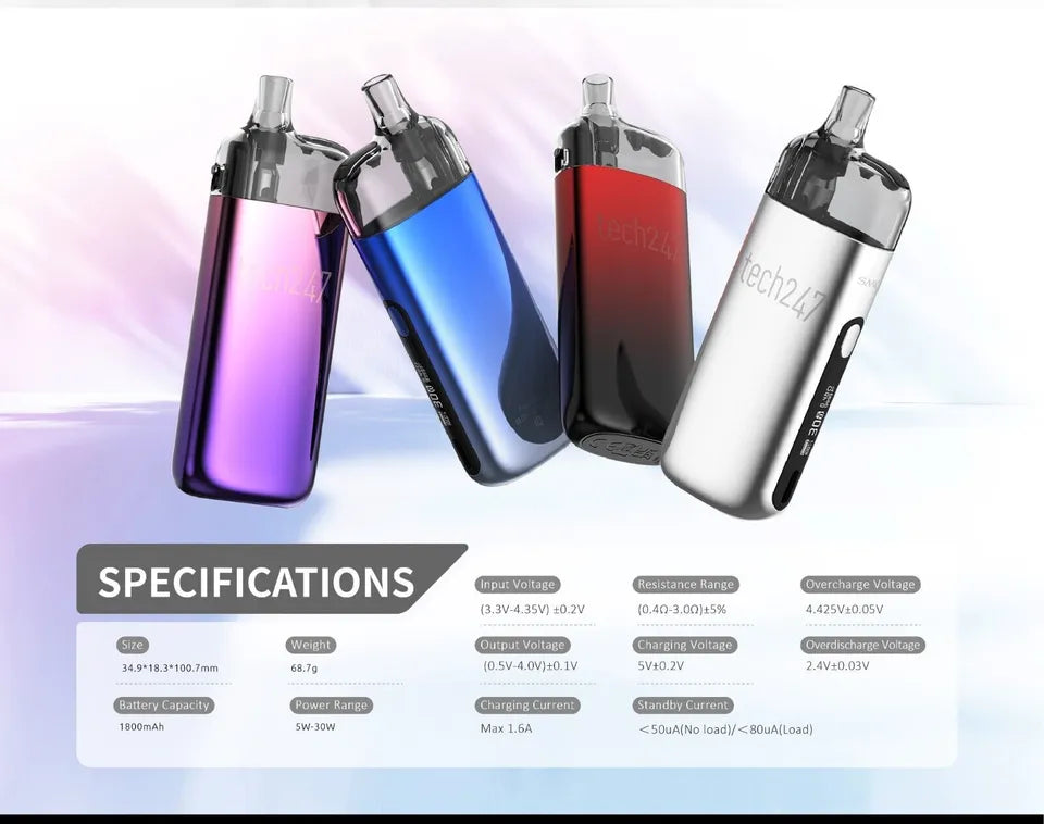 SMOK Tech 247 Pod Vape Kit 1800mAh 30W 2ML Replacement Coils Pods - UK