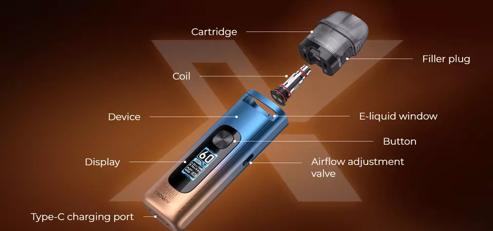 Uwell Crown X Pod Vape Kit – 1500mAh Battery, 60W Max Output, 2ml Capacity, Includes 0.3ohm & 0.6ohm Coils, Type-C Charging