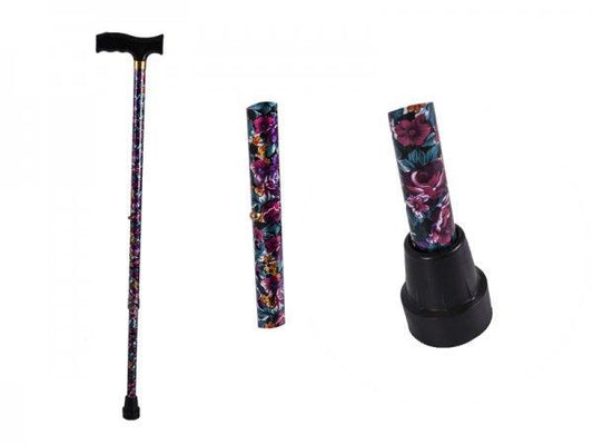 Adjustable Walking Stick - Floral Pattern - Lightweight, Easily Adjustable And Retractable Wooden Sticks