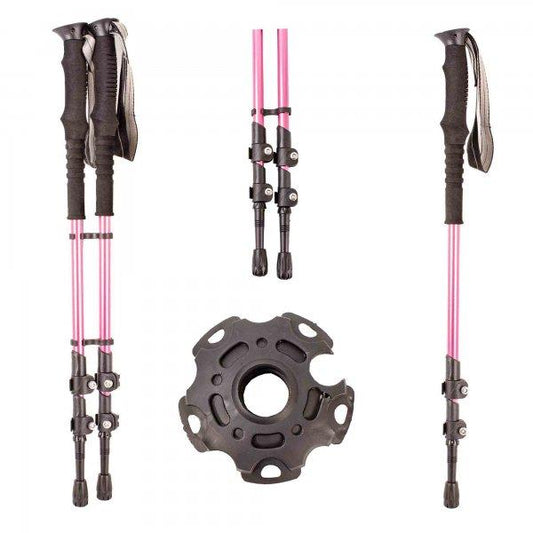 Pair of Premium Trekking Poles - Lightweight, Adjustable Trekking Poles for Hiking, Camping & Backpacking - Walking Sticks w/Cork Grip and Padded Strap - Red/Black, Black, Pink/Black