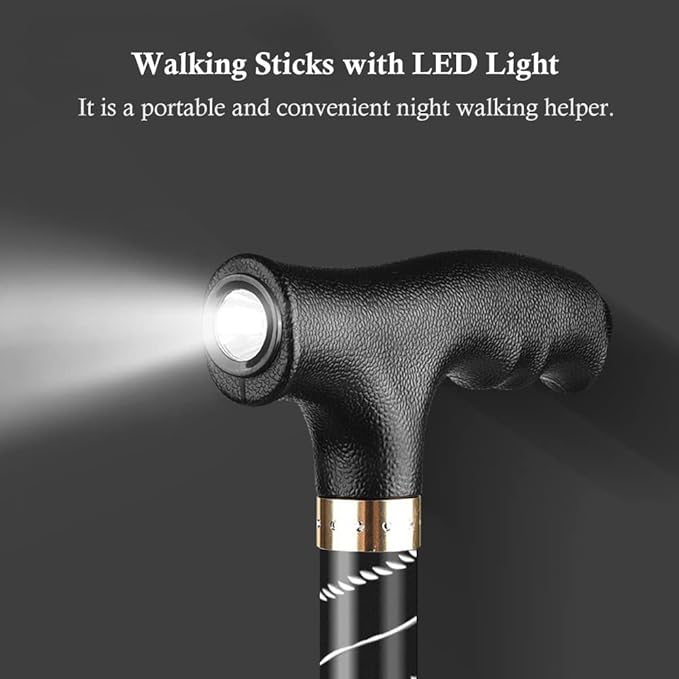 OOCOME LED Light Aluminium Walking Stick With Rubber Ferrule Adjustable Walking Cane for Men Women Arthritis Seniors Disabled and Elderly