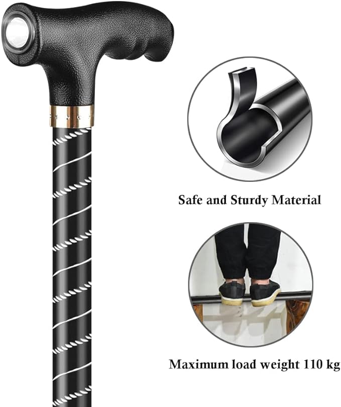 OOCOME LED Light Aluminium Walking Stick With Rubber Ferrule Adjustable Walking Cane for Men Women Arthritis Seniors Disabled and Elderly