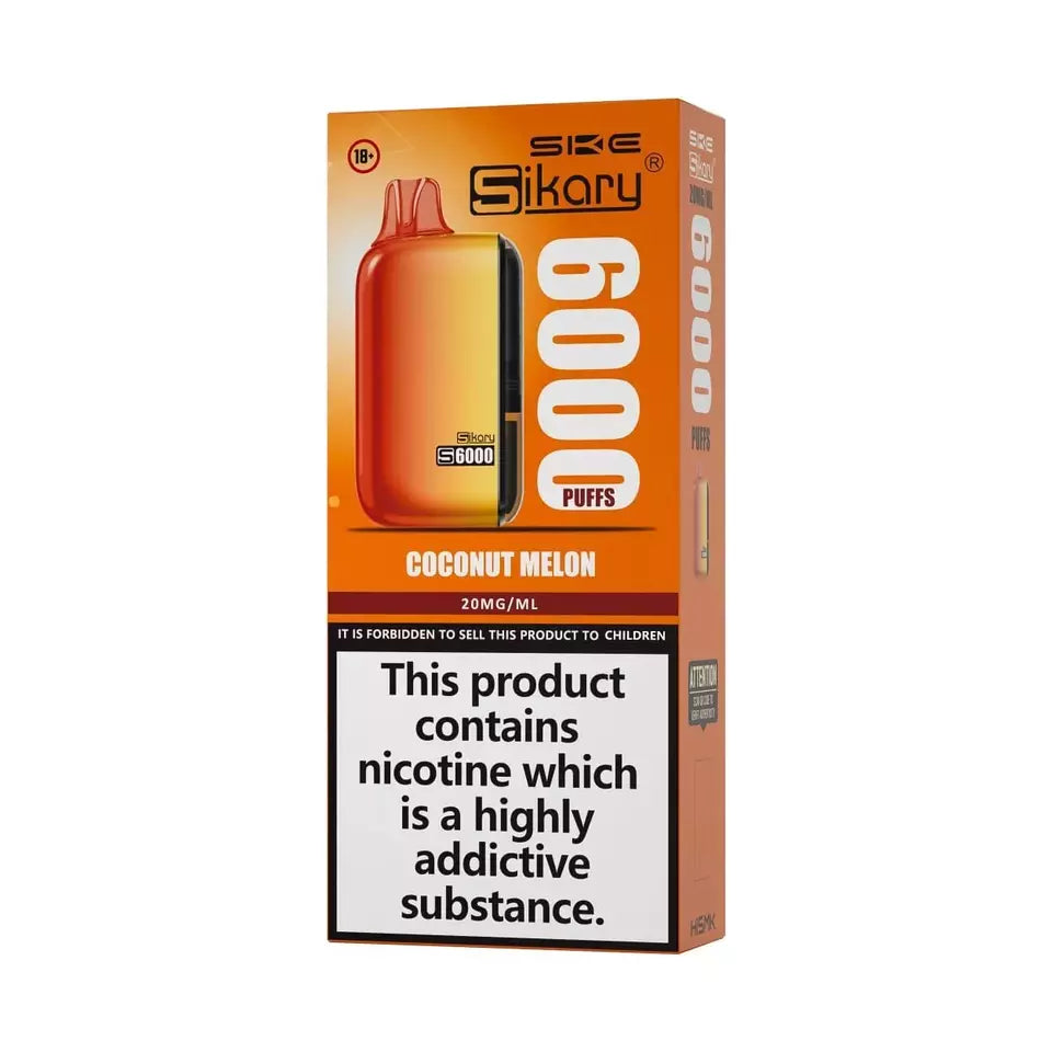 Sikary S6000 Vape Pod – 6000 Puffs, Rechargeable 800mAh Battery, 10ml E-Liquid, 20mg Salt Nicotine, Built-In Mesh Coil