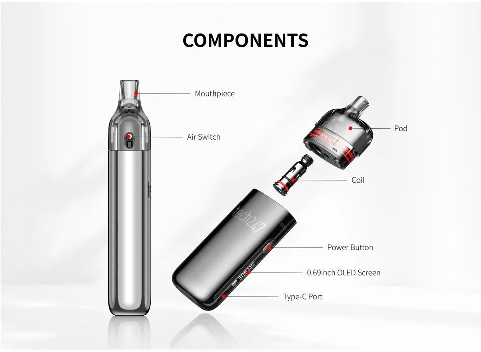 SMOK Tech 247 Pod Vape Kit 1800mAh 30W 2ML Replacement Coils Pods - UK