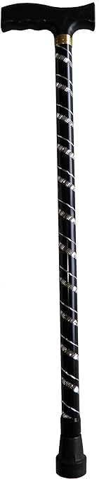 Deluxe Black with Silver Etched Engraved Flecked Stripes Pattern Ladies Adjustable Walking Stick Cane - 23" - 38.5"