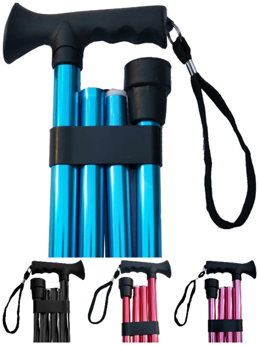 Foldable Walking Stick with Soft Grip Handle - Choose from Black, Red, Magenta, or Blue - Lightweight, Adjustable, Collapsable Walking Sticks