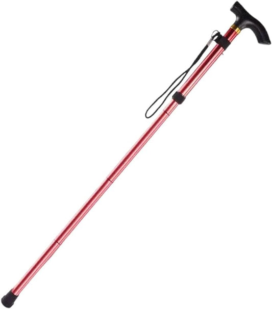Foldable Lightweight Walking Aid for Men & Women, Collapsible Walking Canes, Adjustable Folding Walking Stick, Aluminium Mobility Aid For Ladies - Red