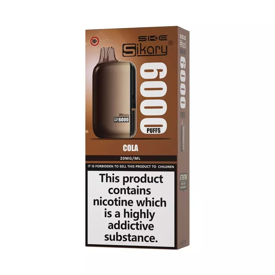 Sikary S6000 Vape Pod – 6000 Puffs, Rechargeable 800mAh Battery, 10ml E-Liquid, 20mg Salt Nicotine, Built-In Mesh Coil