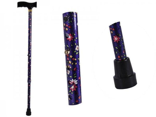 Adjustable Walking Stick - Purple Pattern - Lightweight, Easily Adjustable And Retractable Wooden Sticks