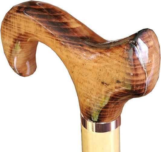 Gents Wooden Scorched Derby Cane with Collar Walking Stick with Natural Wood Stain 94cm (37") Height