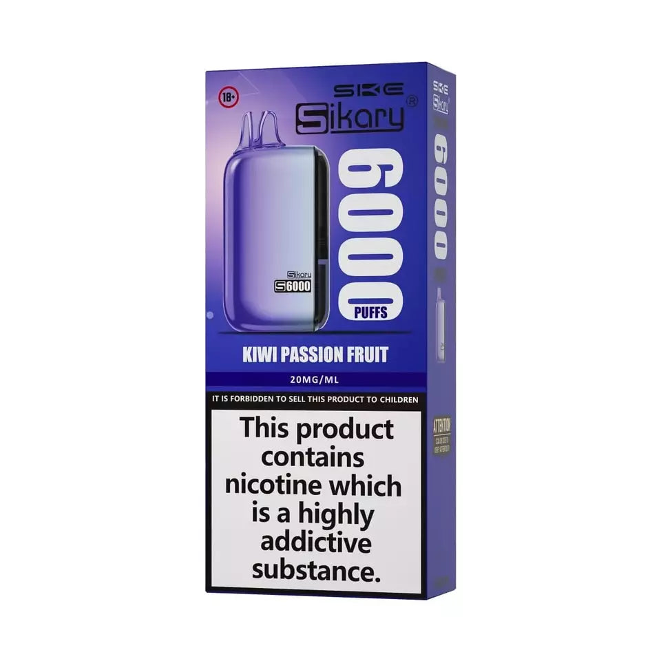 Sikary S6000 Vape Pod – 6000 Puffs, Rechargeable 800mAh Battery, 10ml E-Liquid, 20mg Salt Nicotine, Built-In Mesh Coil