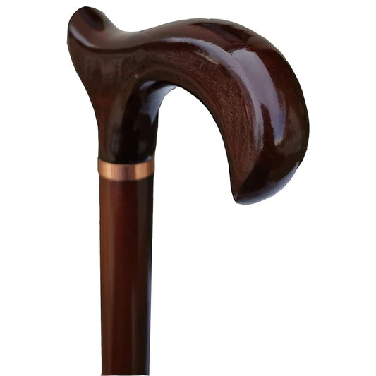 Gents Wooden Derby Cane with Collar Walking Stick in Dark Brown Wood Stain 94cm (37") Height