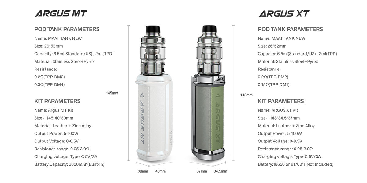 VooPoo Argus XT Kit - Unleash the Ultimate Vaping Performance with 5W to 100W Power Output Range - Single 18650 / 21700 Battery