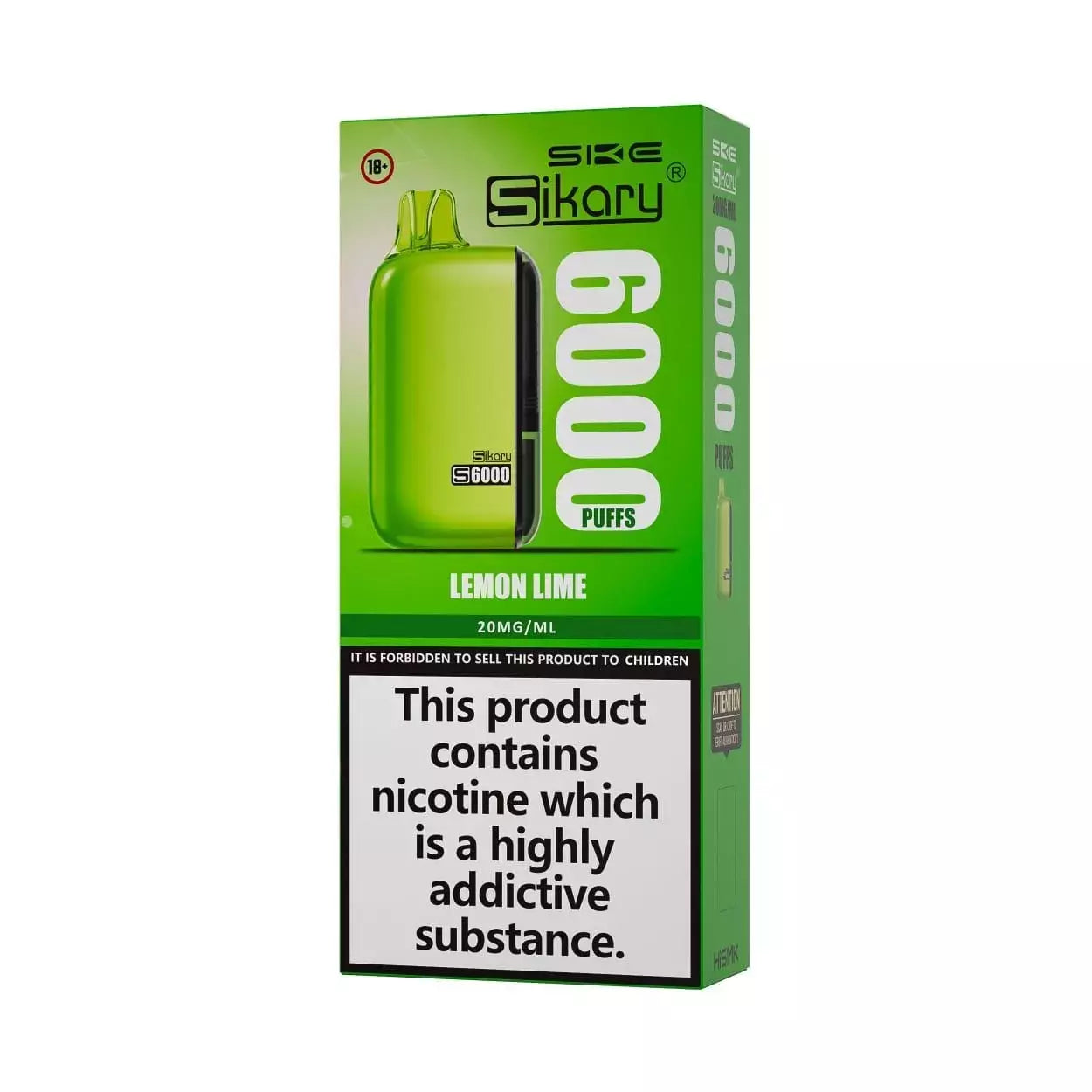 Sikary S6000 Vape Pod – 6000 Puffs, Rechargeable 800mAh Battery, 10ml E-Liquid, 20mg Salt Nicotine, Built-In Mesh Coil