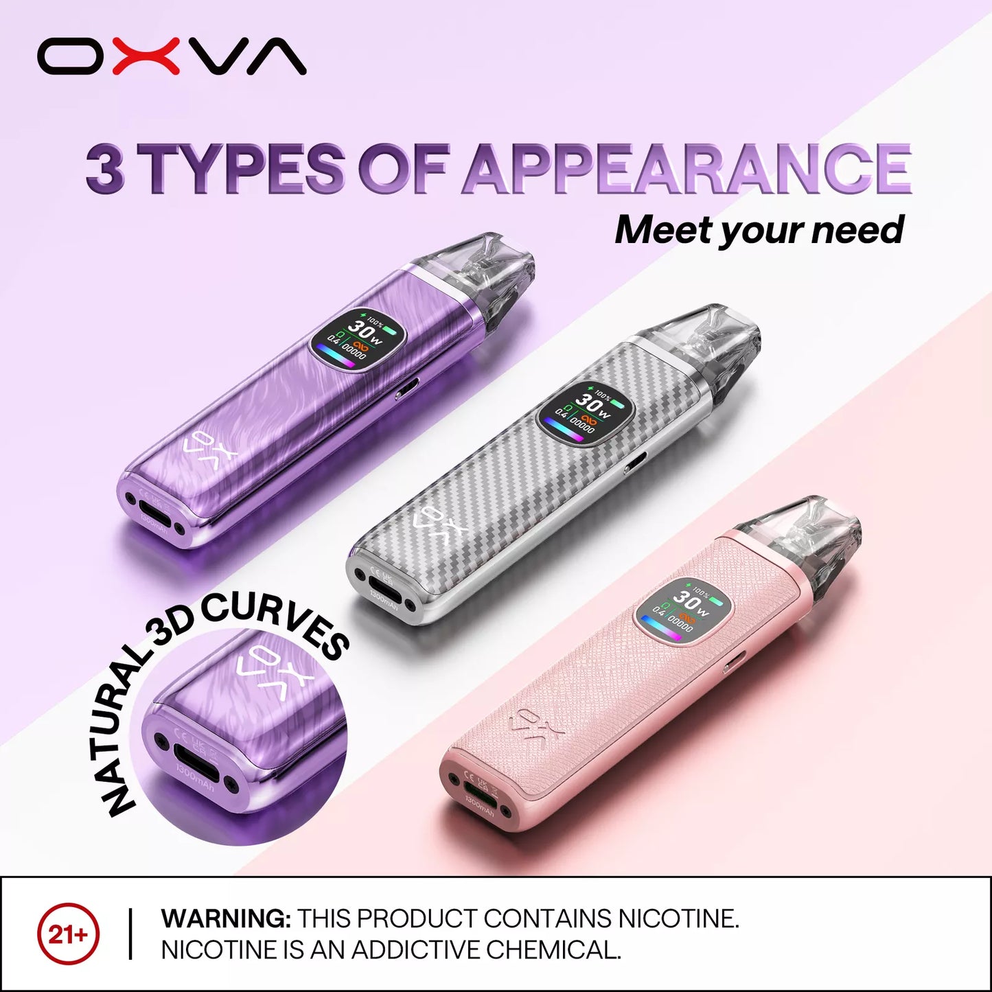 Oxva Xlim Pro 2 Pod Vape Kit – 1300mAh Battery, 5-30W Adjustable Output, 0.56-Inch HD Screen, Auto-Draw, V3 Top Fill Pod Compatibility, Type-C Charging