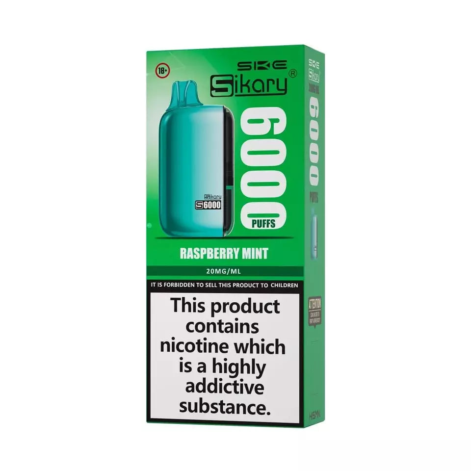 Sikary S6000 Vape Pod – 6000 Puffs, Rechargeable 800mAh Battery, 10ml E-Liquid, 20mg Salt Nicotine, Built-In Mesh Coil