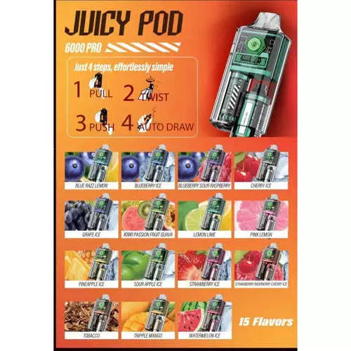 Juicy Pod 6000 Pro Vape Kit 6k Puffs 20mg 17-22W