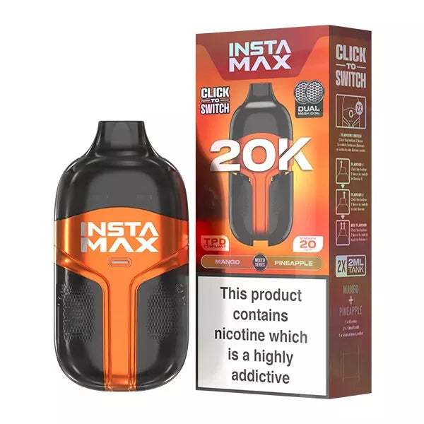 InstaFill InstaMax 20K Vape Pod – 20,000 Puffs, Rechargeable 800mAh Battery, Dual 2ml Tanks, 20mg Nic Salt, Dual Mesh Coil