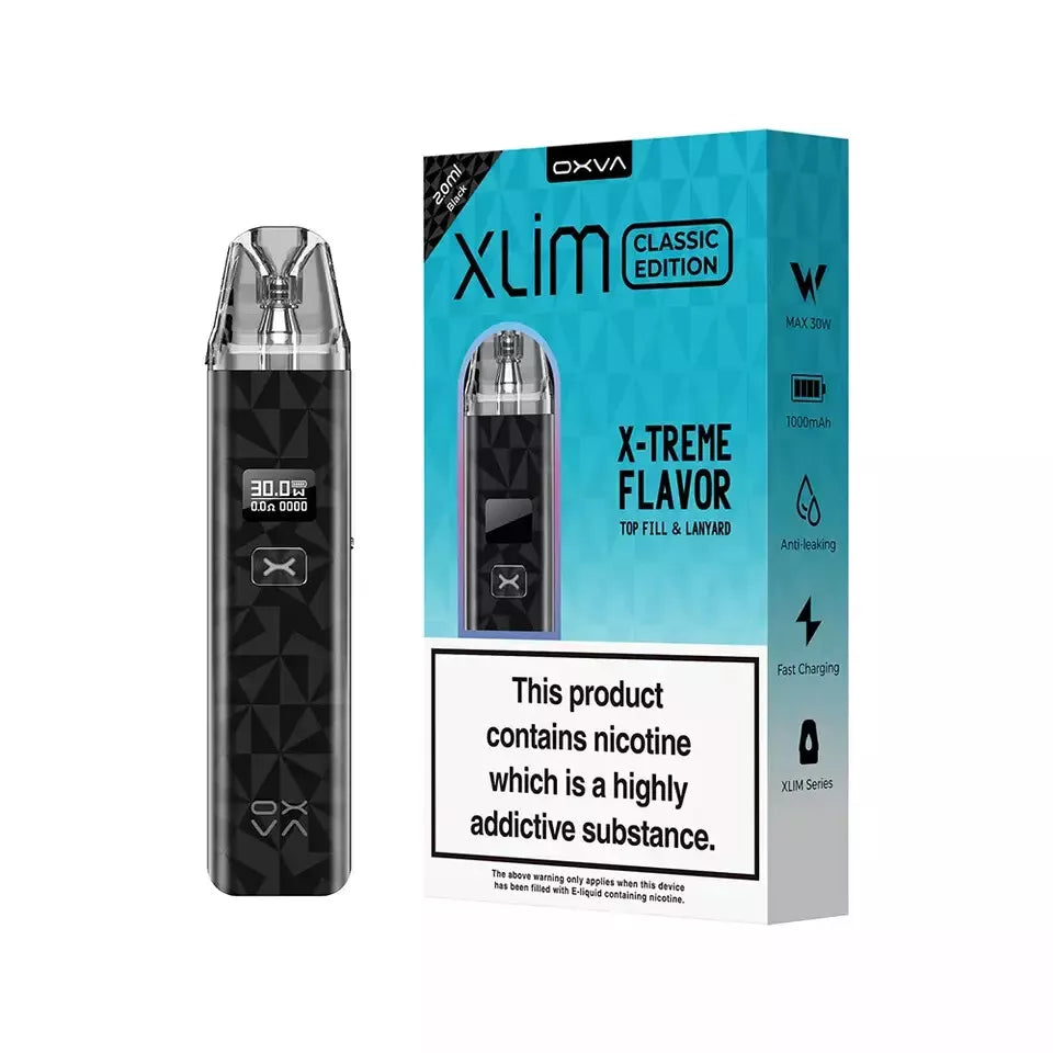 Oxva Xlim Classic Pod Vape Kit – 1000mAh Battery, 5-30W Output, Adjustable Airflow, Type-C Charging, Compatible with V2, V3 & Prefilled Pods
