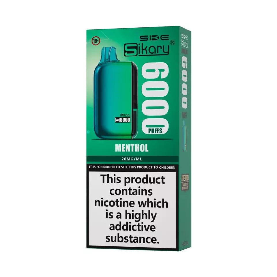 Sikary S6000 Vape Pod – 6000 Puffs, Rechargeable 800mAh Battery, 10ml E-Liquid, 20mg Salt Nicotine, Built-In Mesh Coil