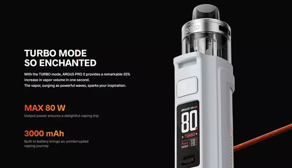 Voopoo Argus Pro 2 Vape Kit – 3000mAh Battery, 80W Output, Adjustable Airflow, 2ml PnP X Pod, USB-C Charging