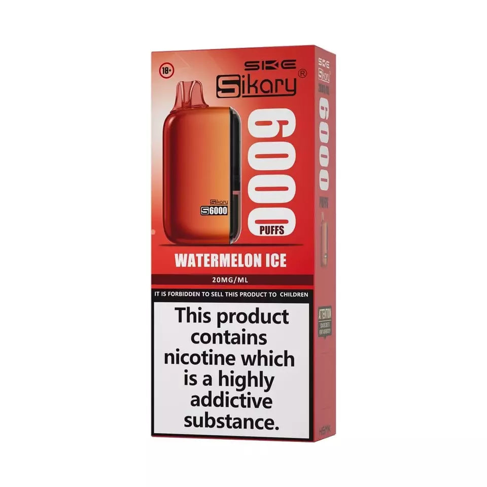 Sikary S6000 Vape Pod – 6000 Puffs, Rechargeable 800mAh Battery, 10ml E-Liquid, 20mg Salt Nicotine, Built-In Mesh Coil